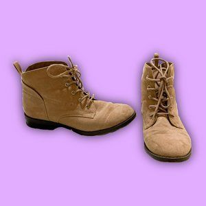 Tan Suede Lace Up Booties